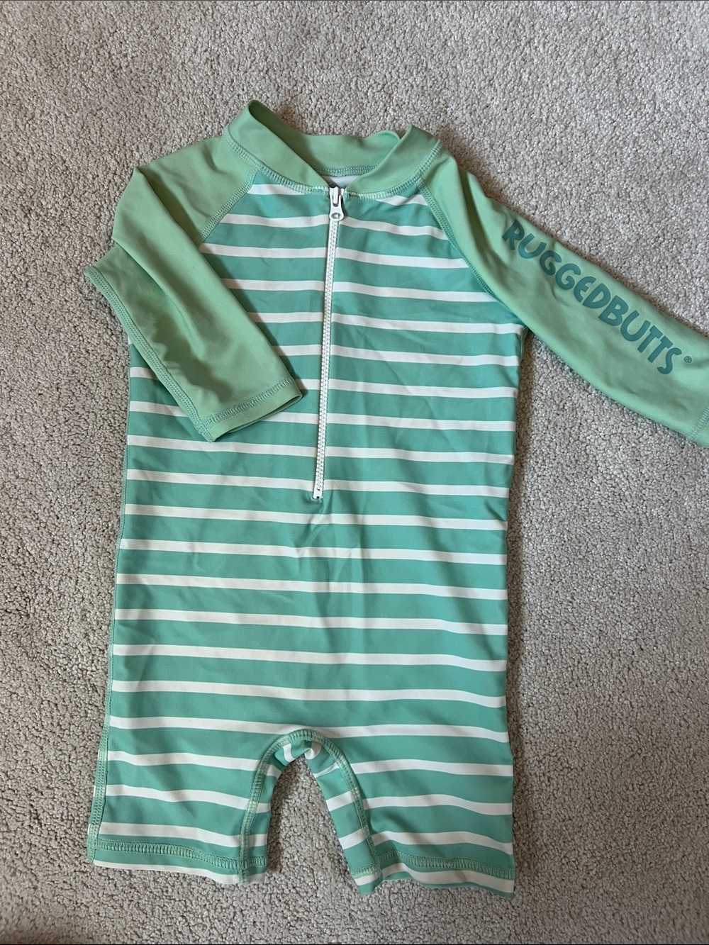 RuggedButts Mint & White Stripe Kids Zip-Front Rashguard